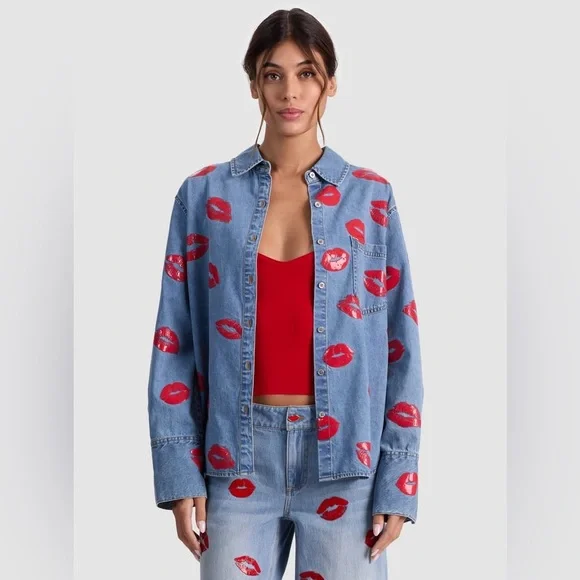 Alice Olivia FINELY OVERSIZED BUTTON DOWN $465 NEW with tag - Picture 1 of 7